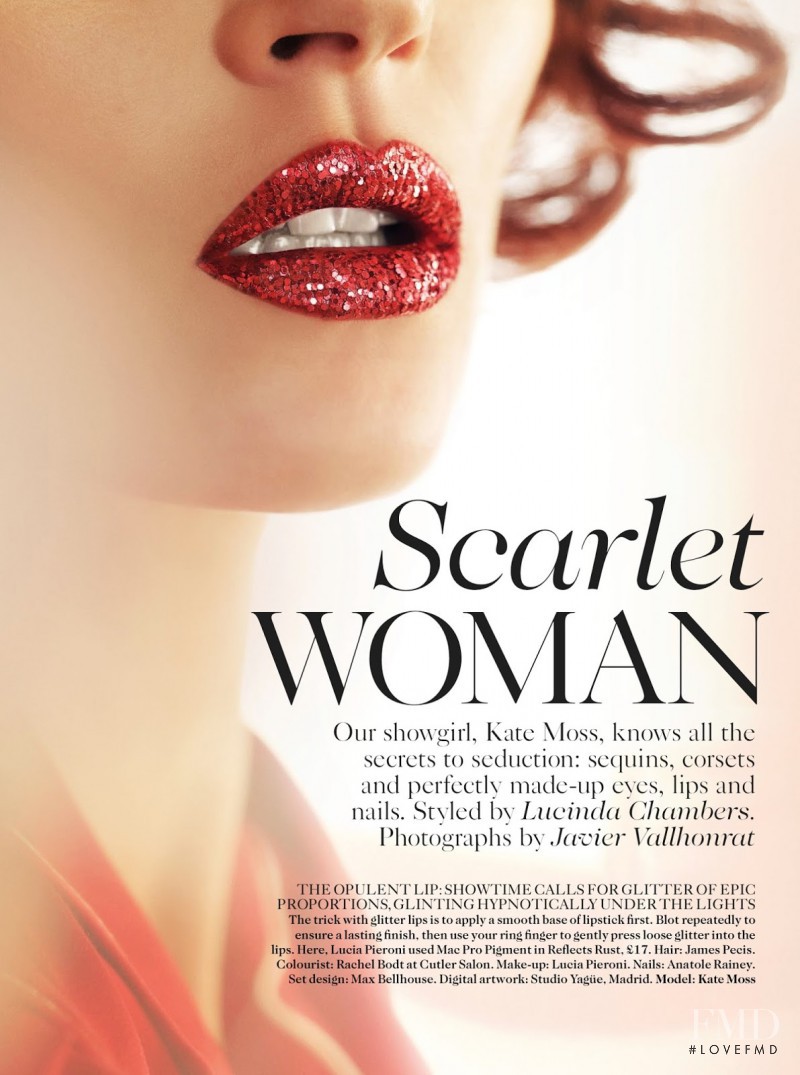 Kate Moss featured in  Scarlet Woman, October 2013