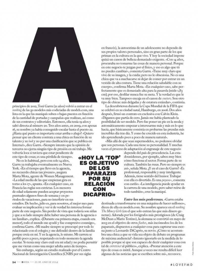 Toni Garrn featured in Juego De Contrastes, June 2014
