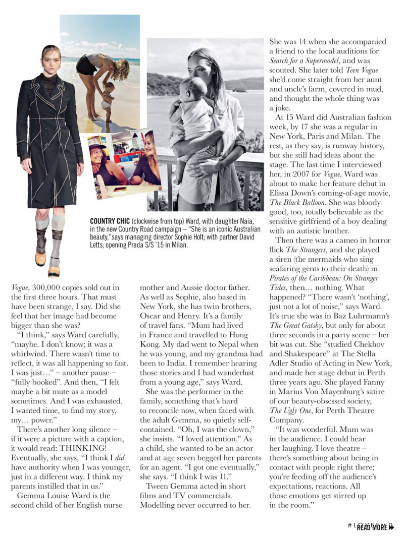 Gemma Ward featured in Serenity Now, October 2014
