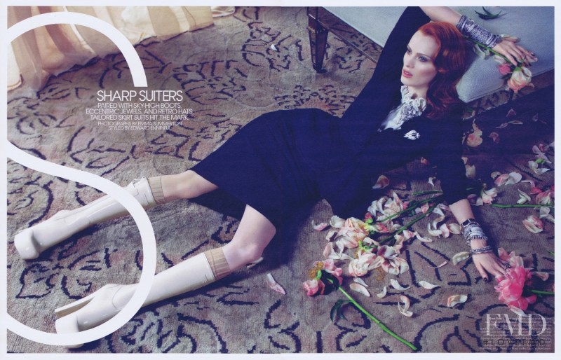 Karen Elson featured in Sharp Suiters, August 2011