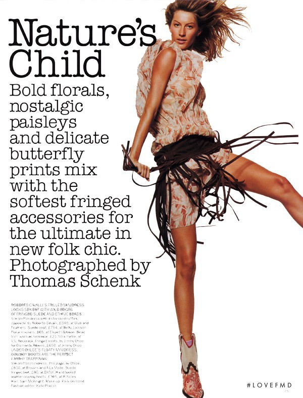 Gisele Bundchen featured in Nature\'s Child, January 2002