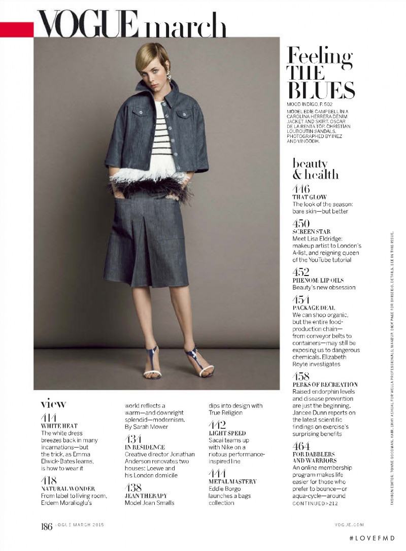 Edie Campbell featured in Mood Indigo, March 2015