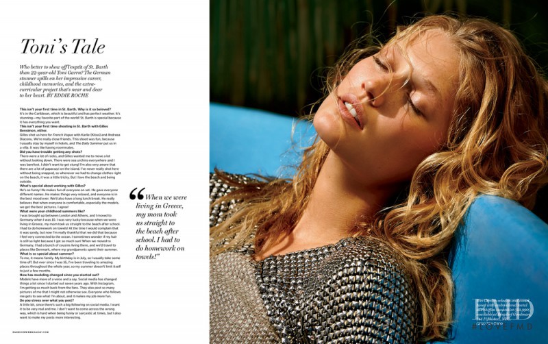 Toni Garrn featured in Swept Away, May 2015