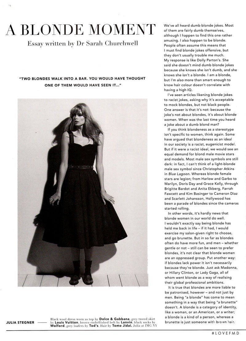 Julia Stegner featured in Blonde Ambition, September 2010