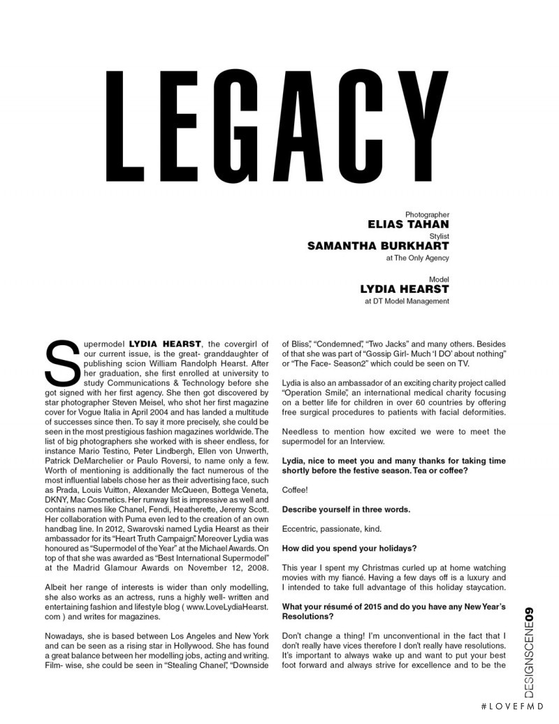 Lydia Hearst featured in Legacy, February 2016