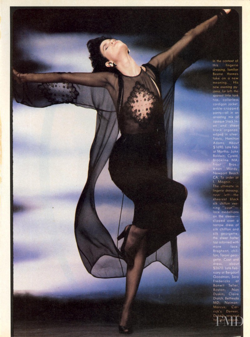 Kim Williams featured in The All-Out Seductiveness of Evening Dressing at Geoffrey Beene, February 1984