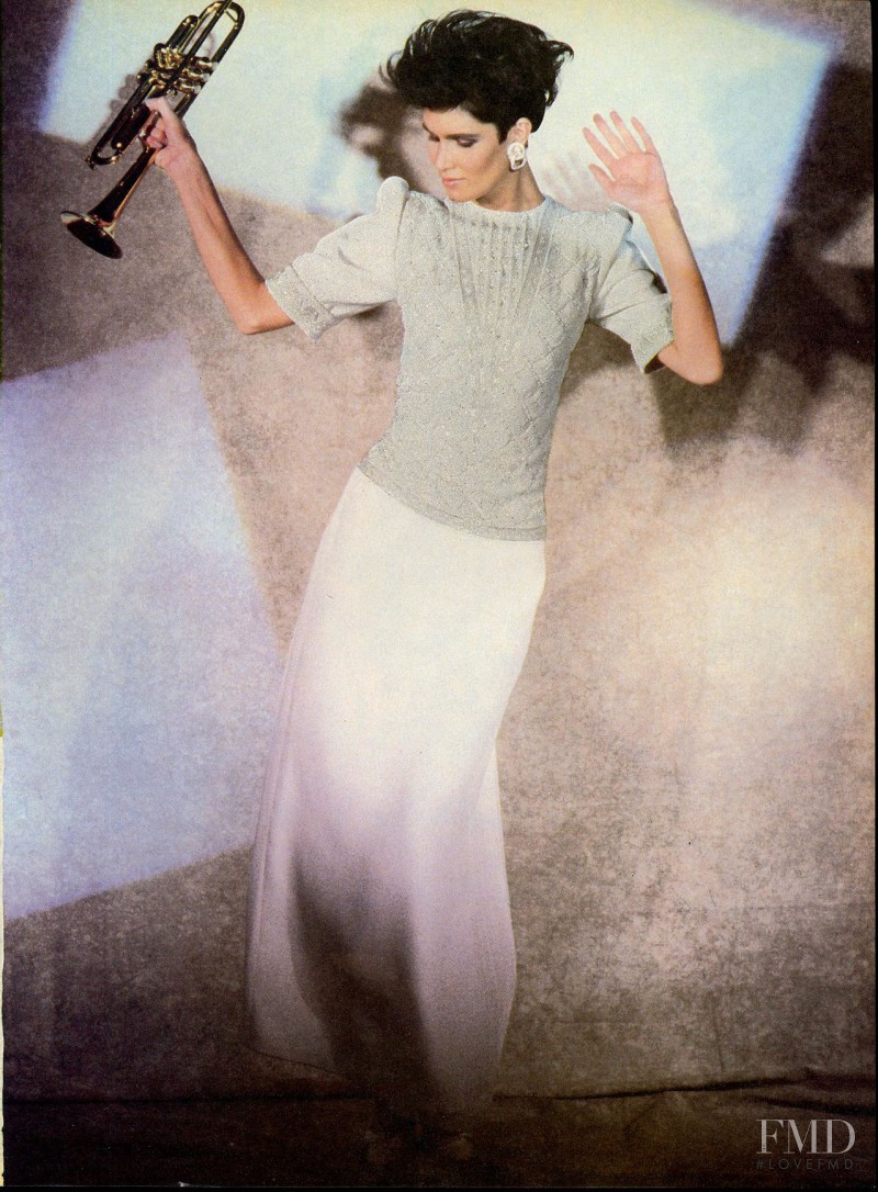 Kim Williams featured in Paris/Rome--Going For Delight The Prettiest New Looks--New Directions--from the Couture, April 1984