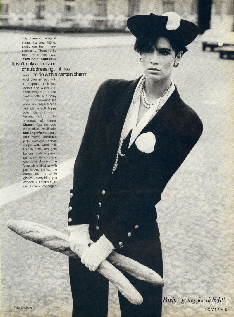 Kim Williams featured in Paris/Rome--Going For Delight The Prettiest New Looks--New Directions--from the Couture, April 1984