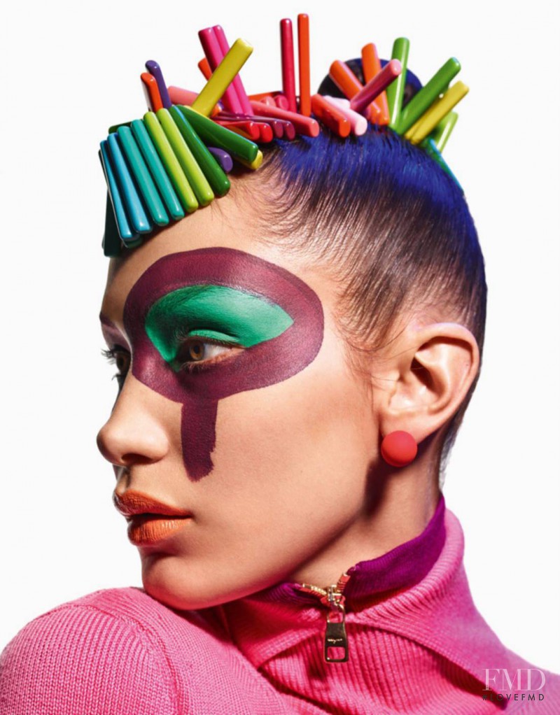 Bella Hadid featured in Face Art, August 2016