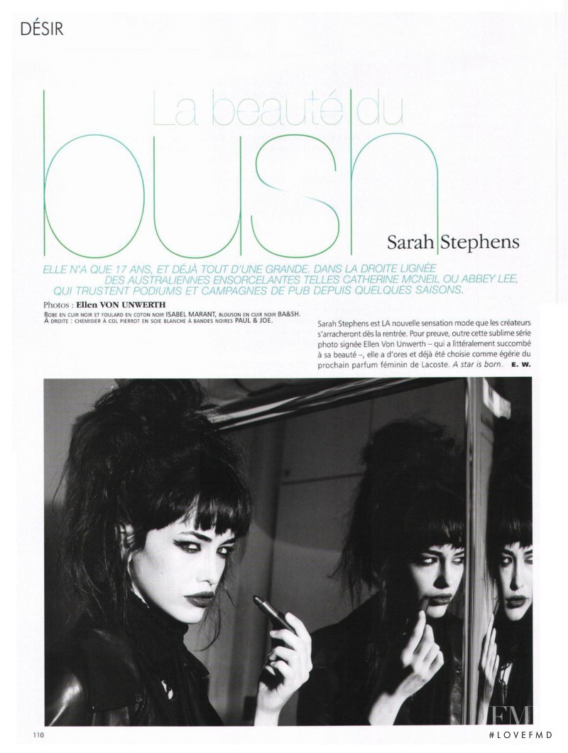 Sarah Stephens featured in La Beauté du Bush, September 2008