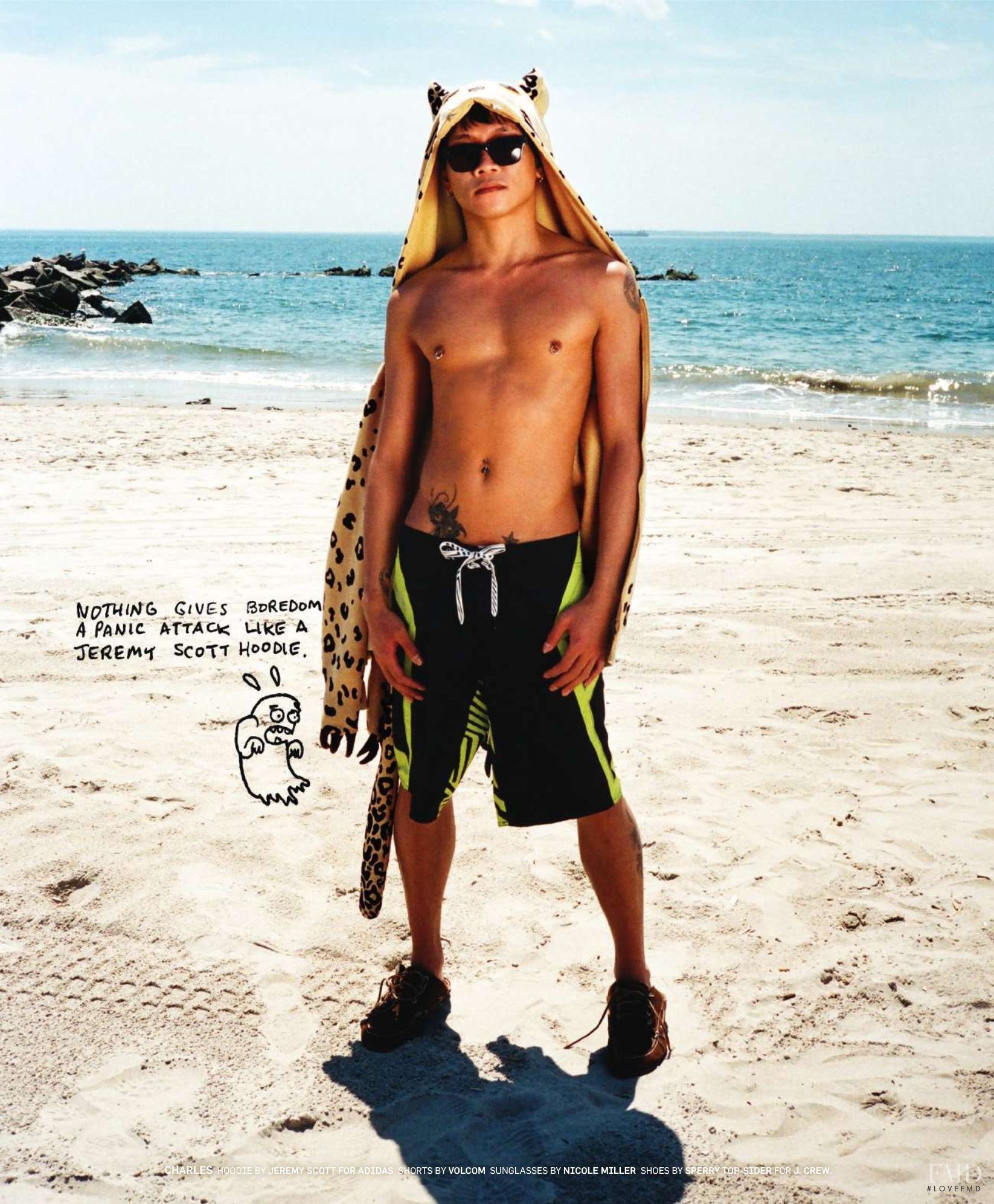 Beach Boners in BlackBook Magazine with wearing J.Crew,Nicol