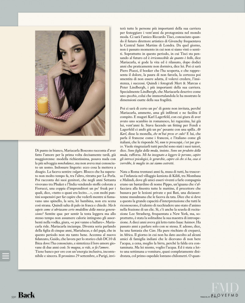 Mariacarla Boscono featured in MC, September 2017