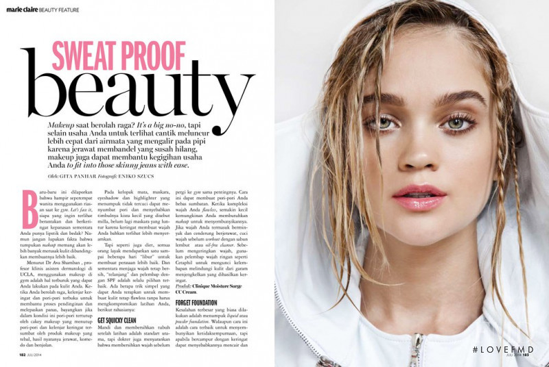 Rosie Tupper featured in Sweat Proof Beauty, July 2014