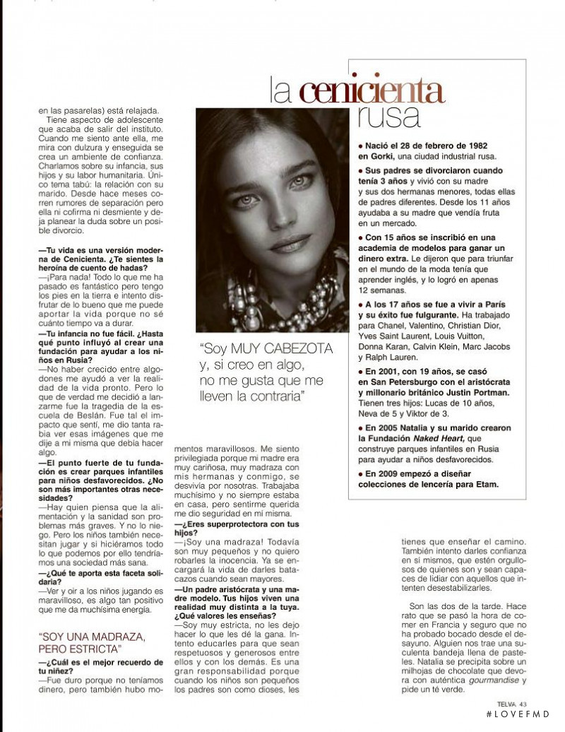 Natalia Vodianova featured in Vodianova, April 2011