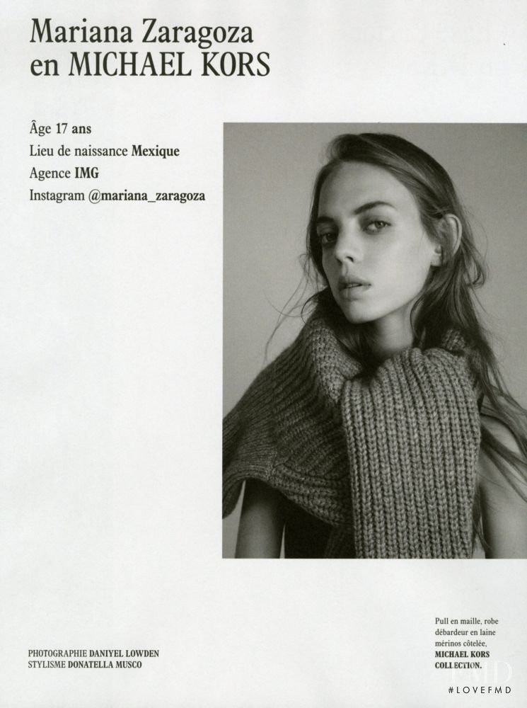 Mariana Zaragoza featured in Les New Faces a Suivre, October 2017