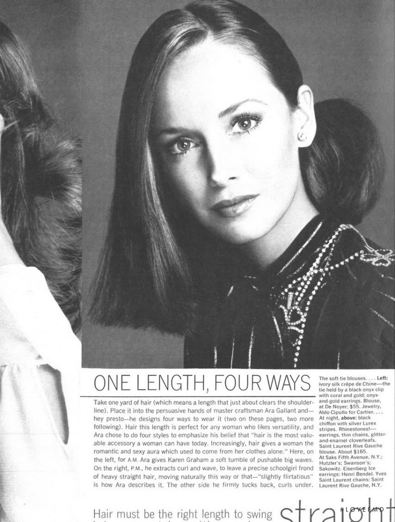 Karen Graham featured in Beauty Now/One Length, Four Ways, July 1973