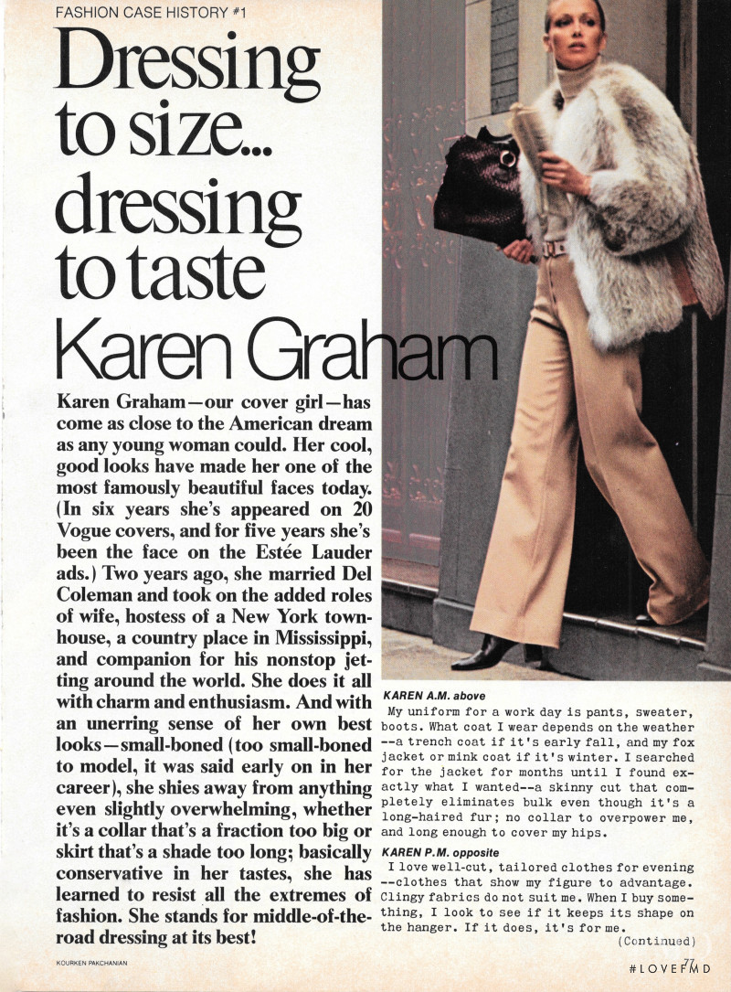 Karen Graham featured in Dressing To Size... Dressing To Taste, February 1976