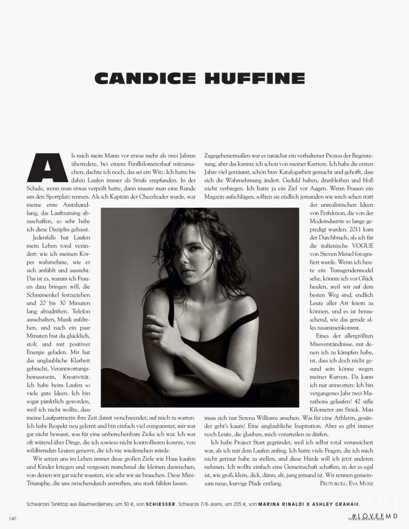 Candice Huffine featured in Wir haben begonnen, uns zu hinterfragen, August 2018