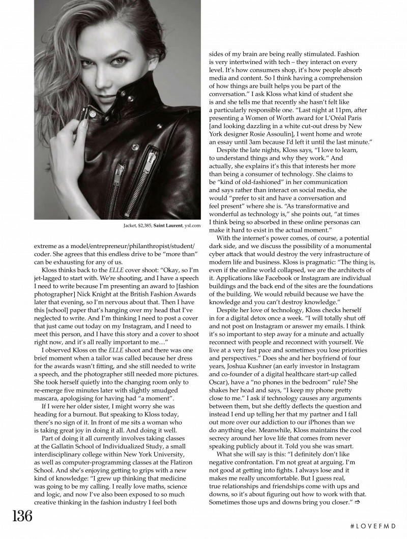 Karlie Kloss featured in Knowledge is Power, April 2016