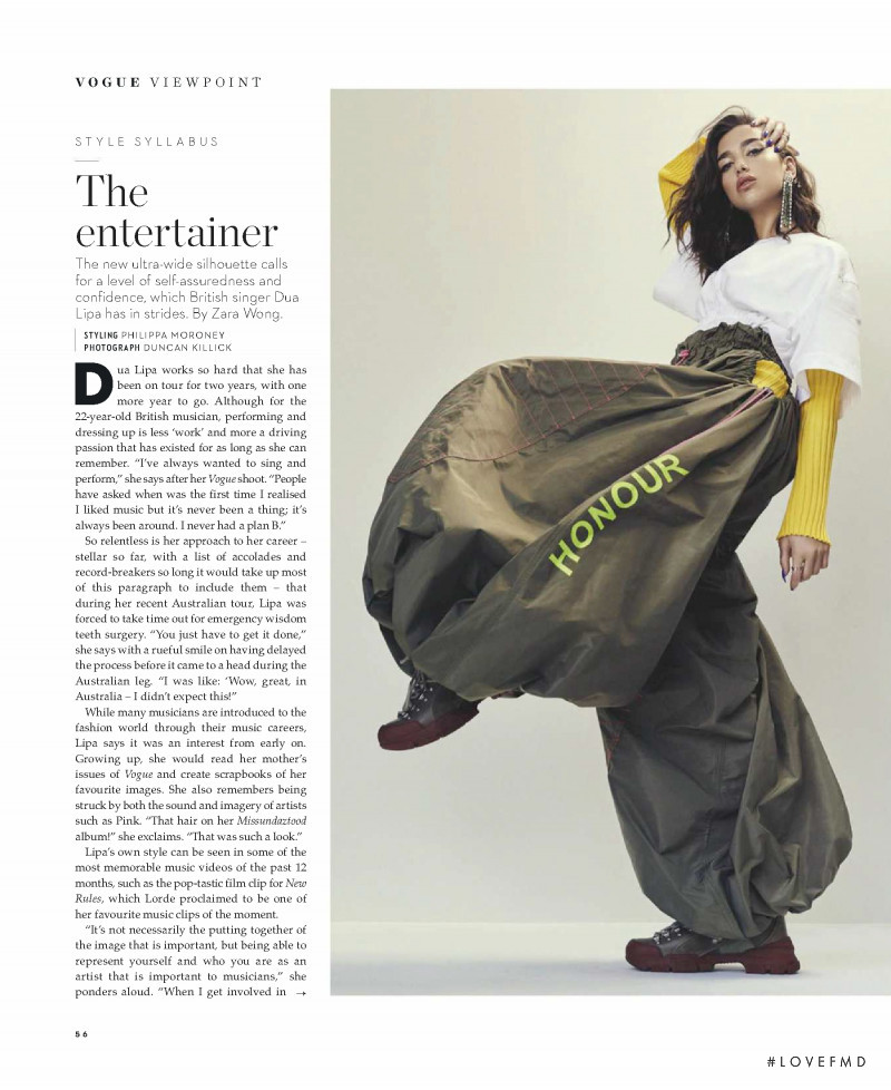 Dua Lipa featured in The entertainer, June 2018