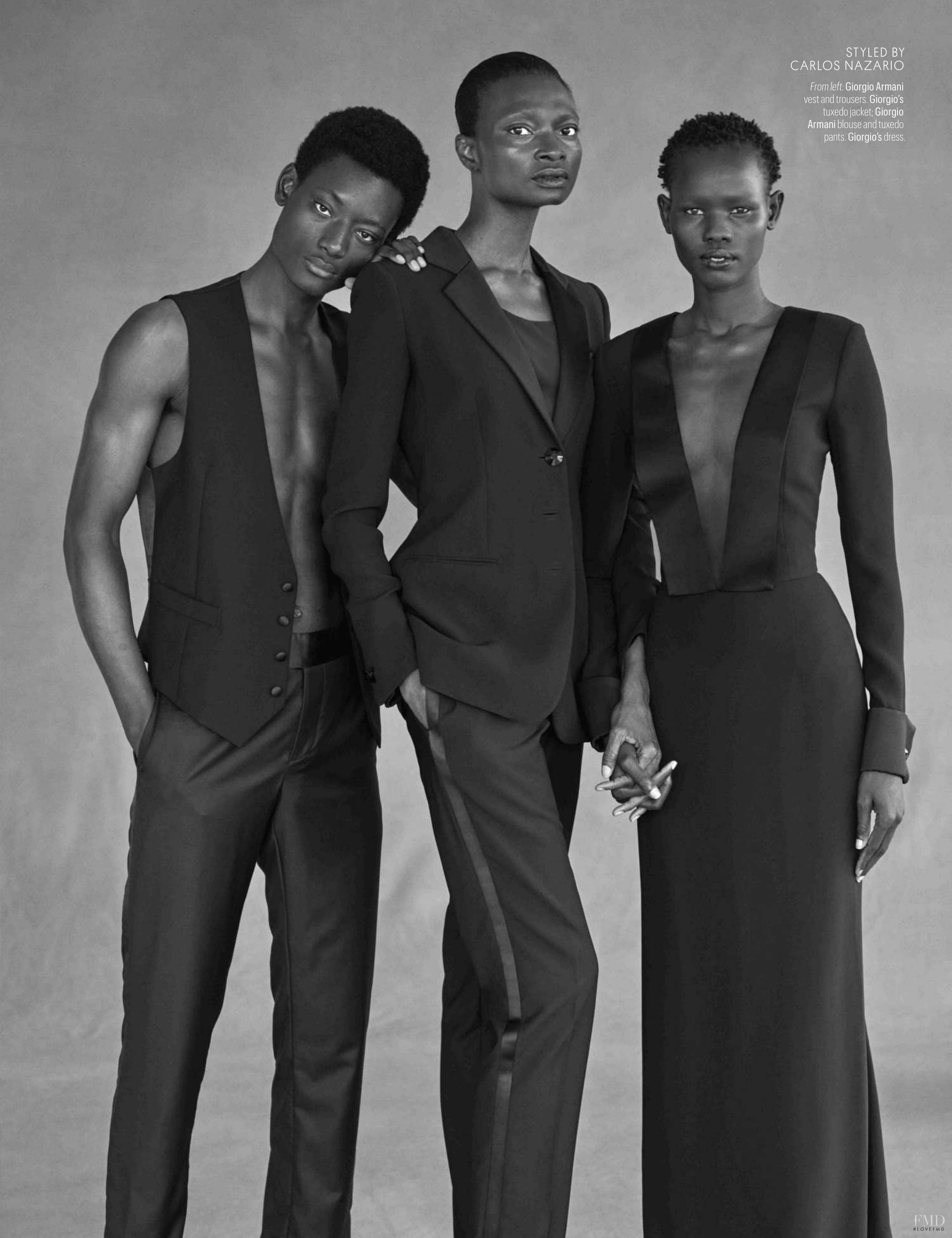 Giorgio in W with Debra Shaw,Shanelle Nyasiase wearing Giorgio Armani -  (ID:55250) - Fashion Editorial | Magazines | The FMD