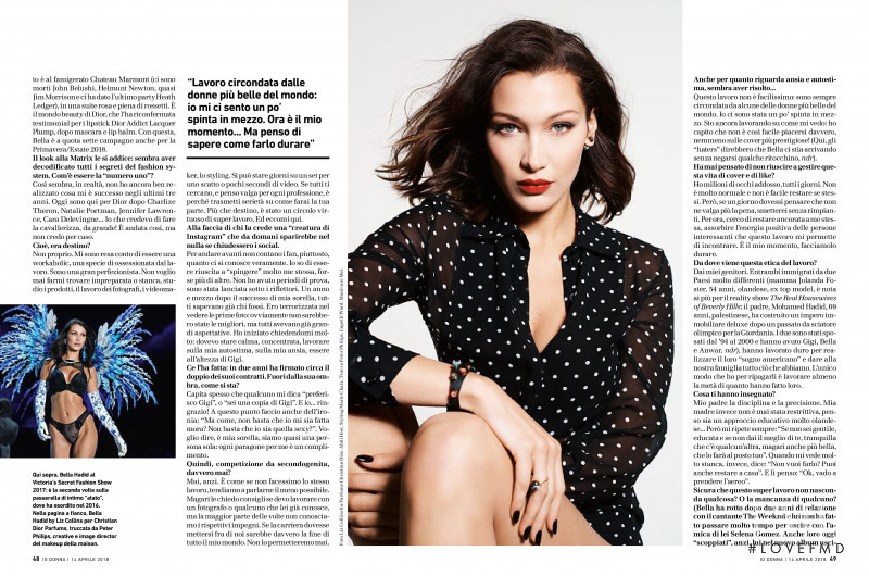 Bella Hadid featured in La Verita e che sono una Sgobbona, April 2018