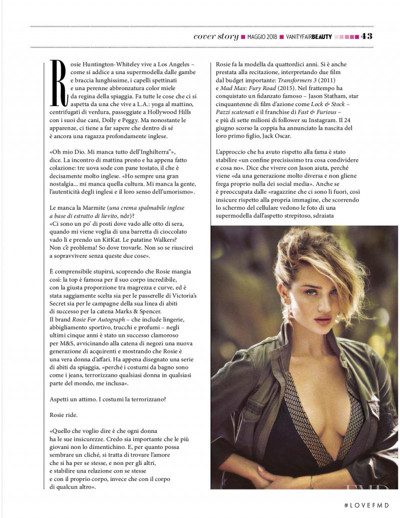 Rosie Huntington-Whiteley featured in Rosie L\'Angelo Dhe Ama Le Donne, May 2018