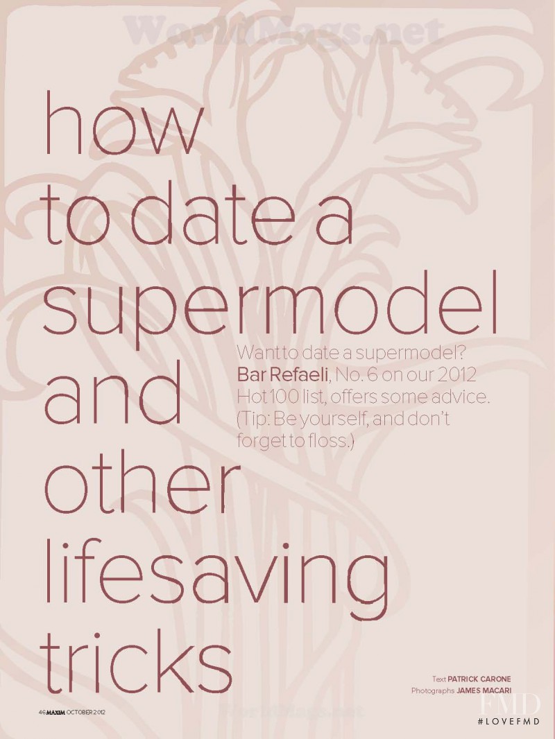 How To Date A Supermodel And Other Lifesaving Tricks, October 2012