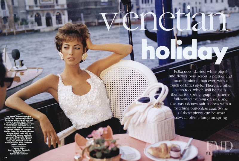 Christy Turlington featured in Venetian Holiday, December 1990