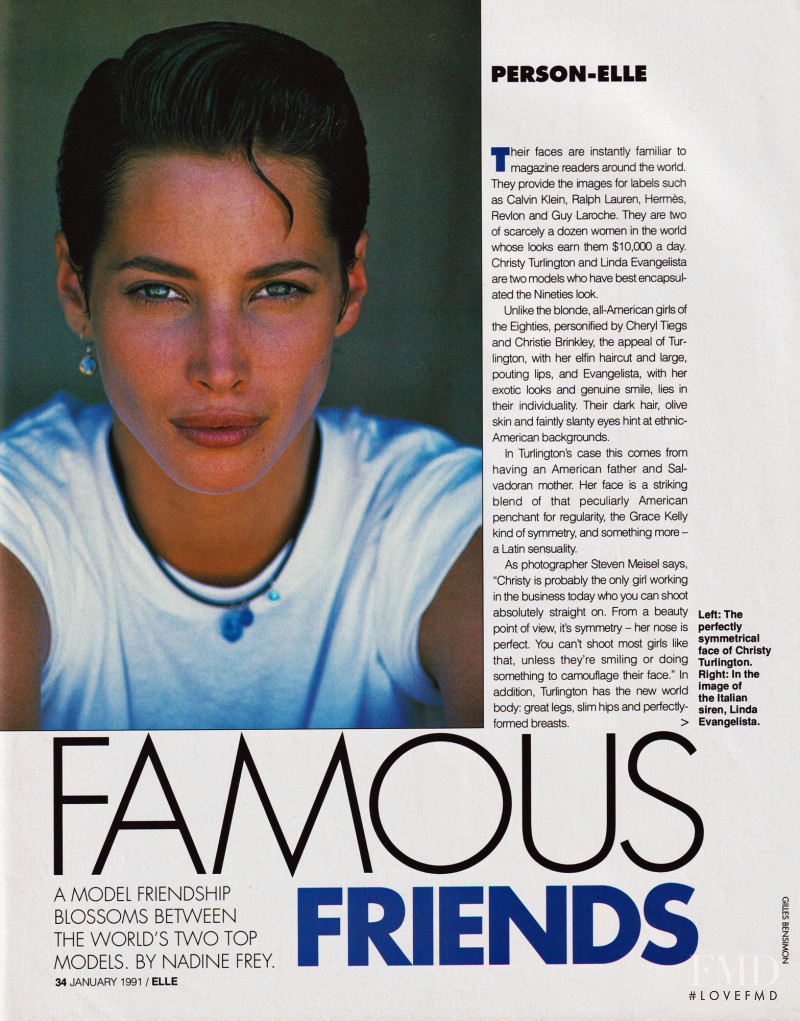 Christy Turlington featured in Famous Friends, January 1991