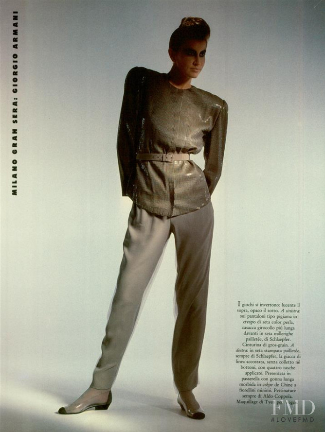 Christy Turlington featured in Milano Gran Sera: Giorgio Armani - In Lungo e Lucente Fuori Dagli Schemi, March 1986