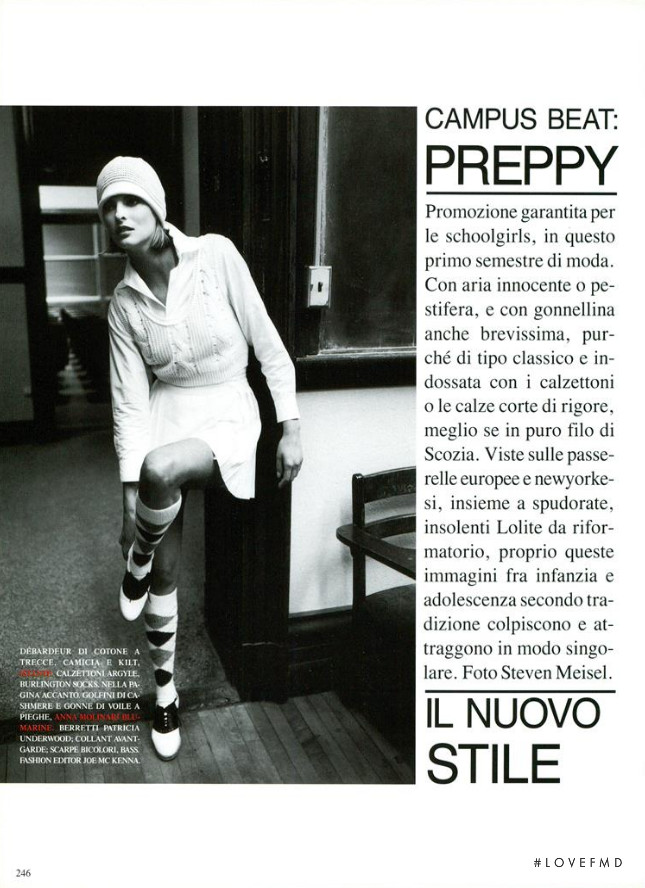 Linda Evangelista featured in Campus Beat: Preppy - Il Nuovo Stile, March 1994