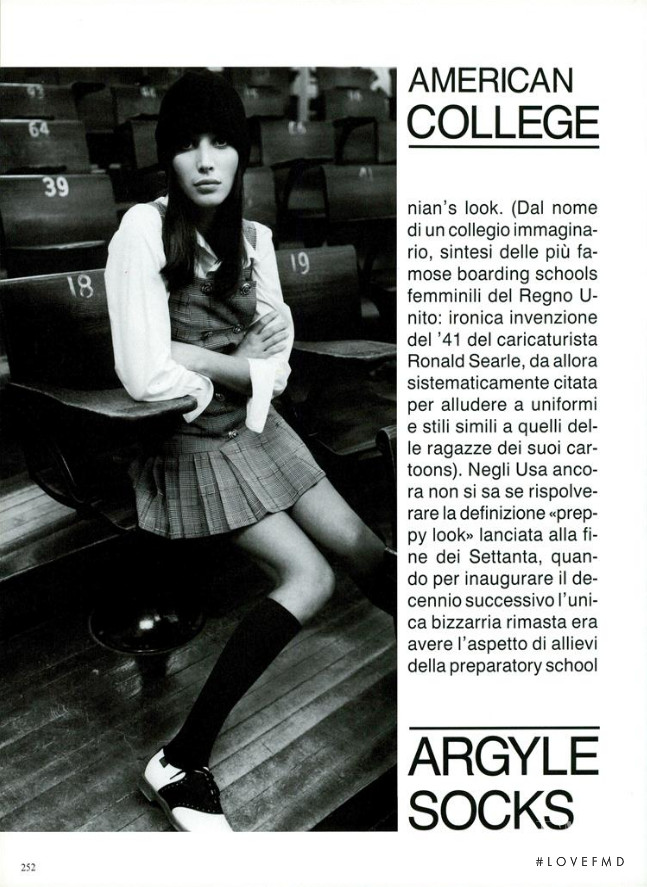 Christy Turlington featured in Campus Beat: Preppy - Il Nuovo Stile, March 1994