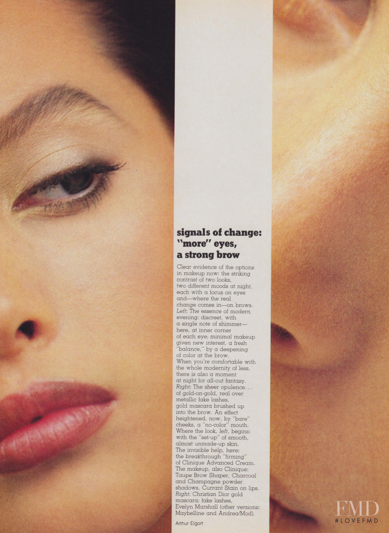 Christy Turlington featured in Signals of Change: The Cosmetic Message, October 1985