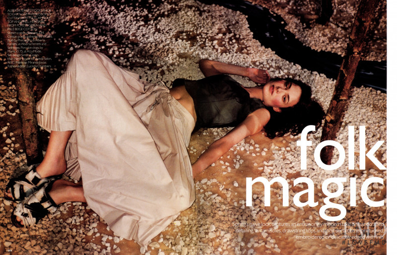 Shalom Harlow featured in Folk Magic, March 1999