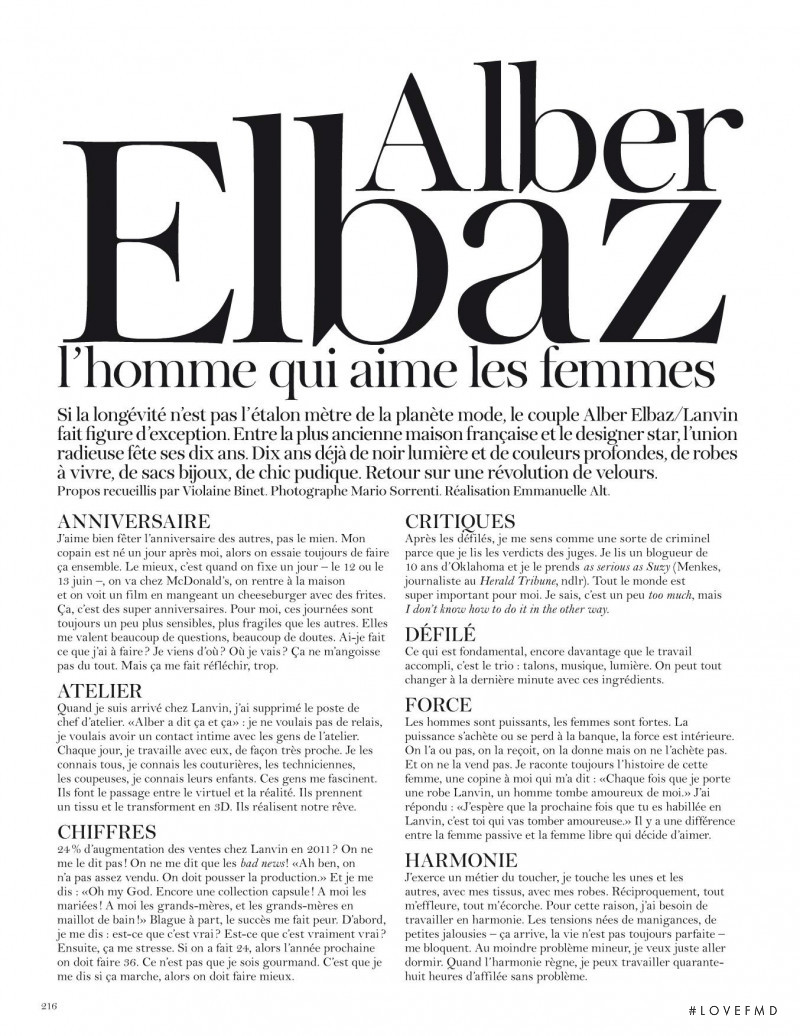 Alber Elbaz L\'Homme Qui Aime Les Femmes, April 2012
