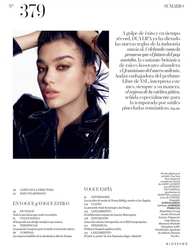 Dua Lipa featured in Reescribir El Pop, October 2019