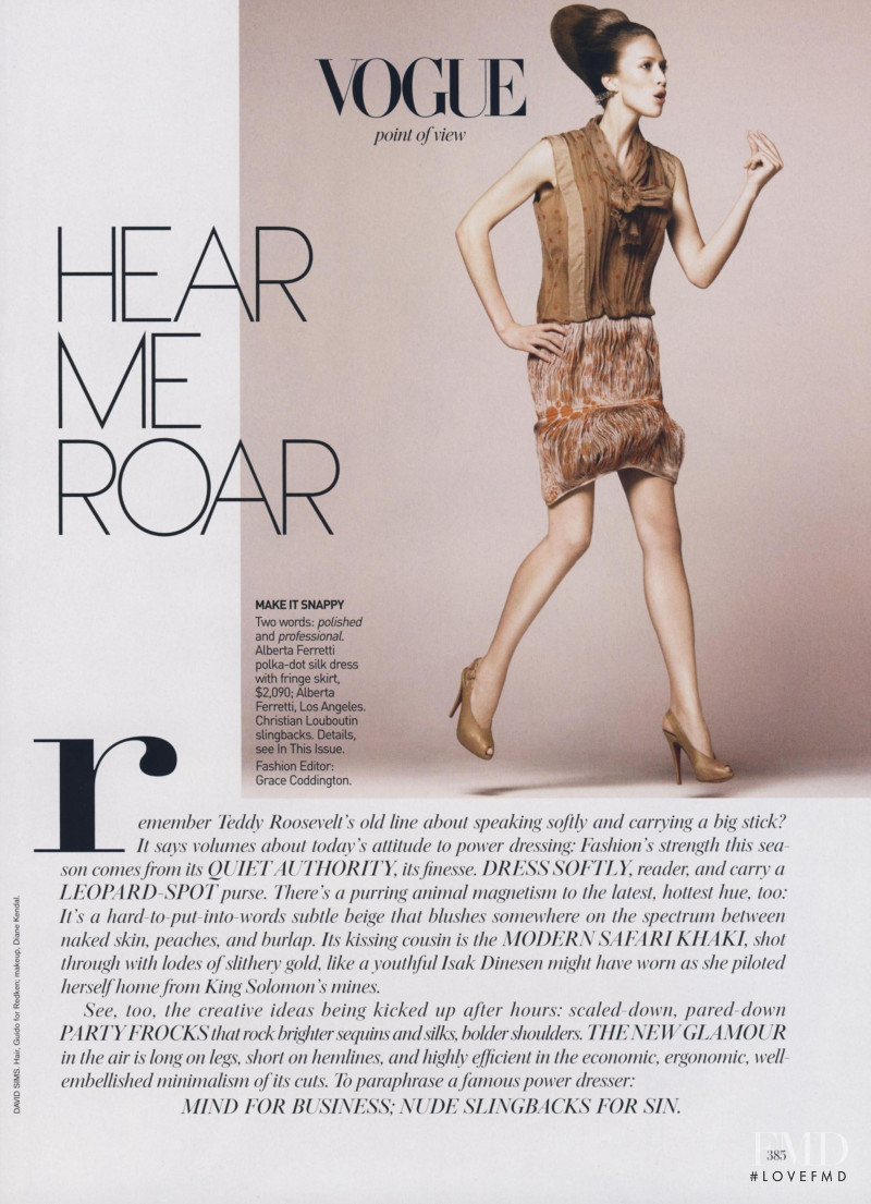 Raquel Zimmermann featured in Vogue Point of View: Hear Me Roar, March 2009