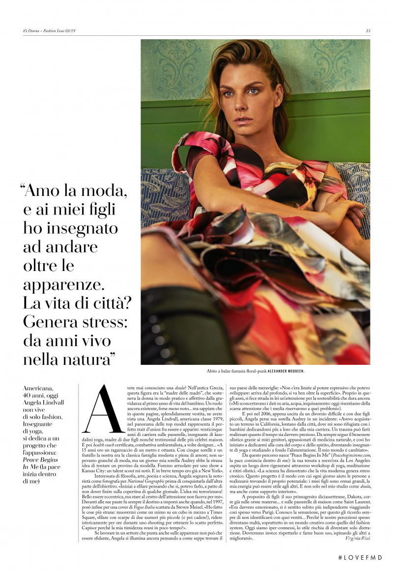 Angela Lindvall featured in Il Mio Spirito Libero, October 2019