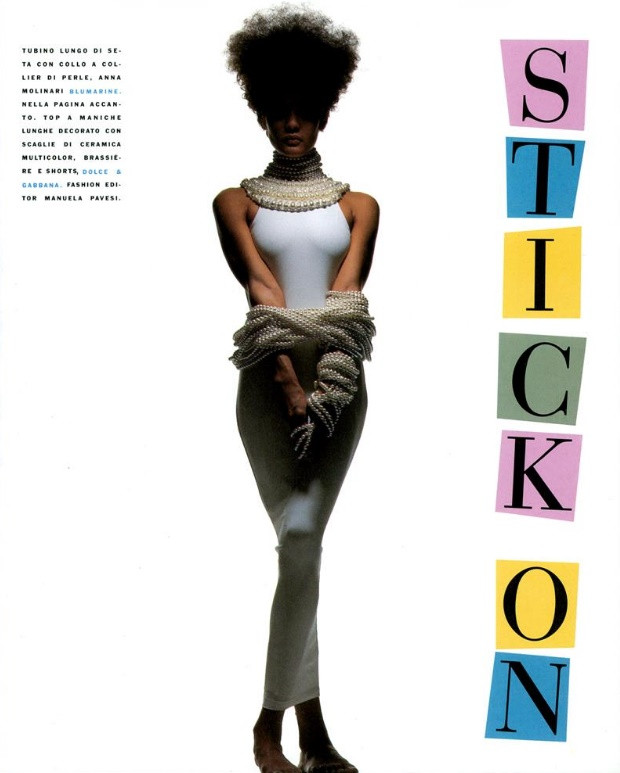 Nadege du Bospertus featured in stick on, January 1991