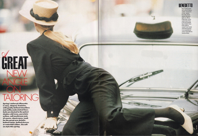 Claudia Schiffer featured in A great new angle on tailoring, March 1989
