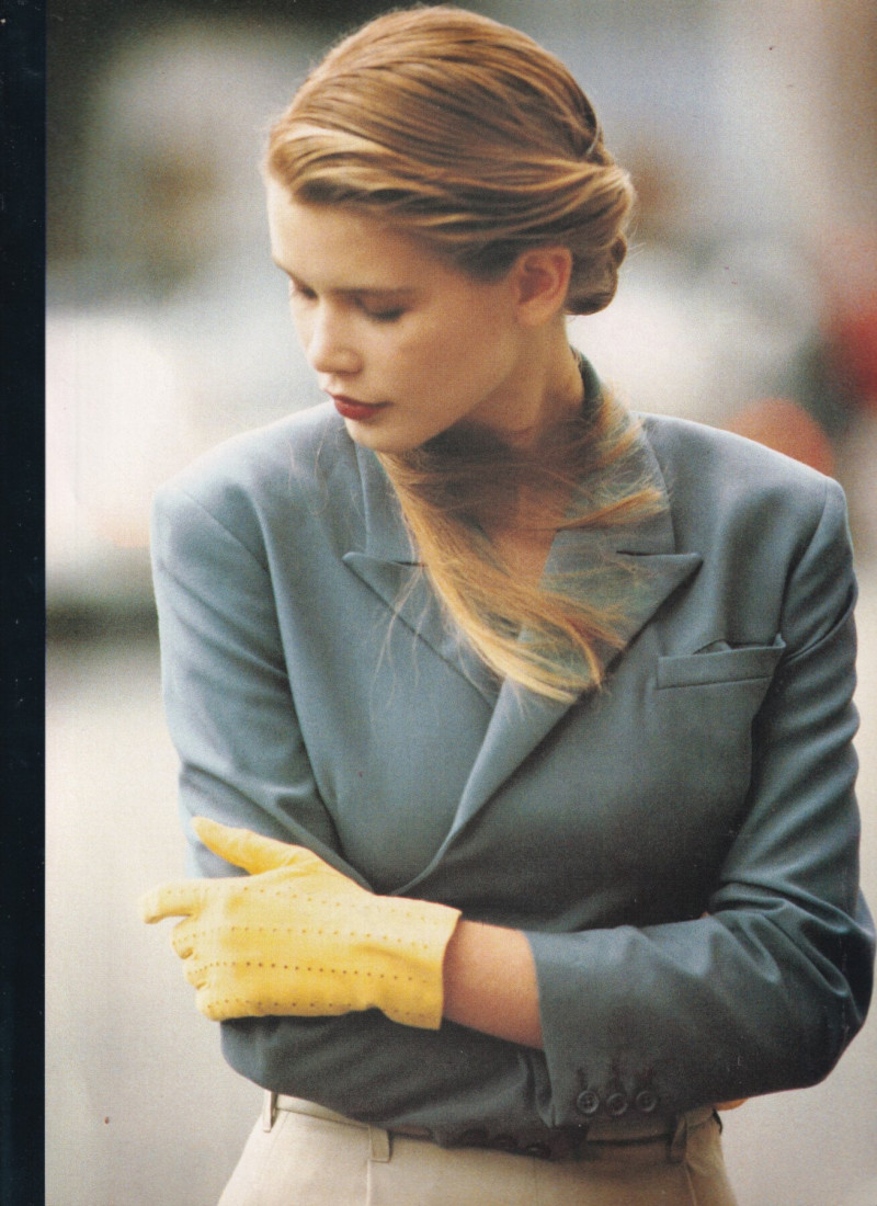 Claudia Schiffer featured in A great new angle on tailoring, March 1989