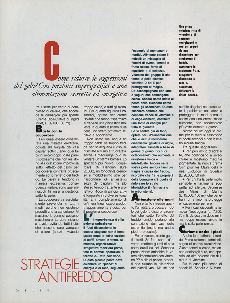 bellezza: strategie antifreddo, January 1989