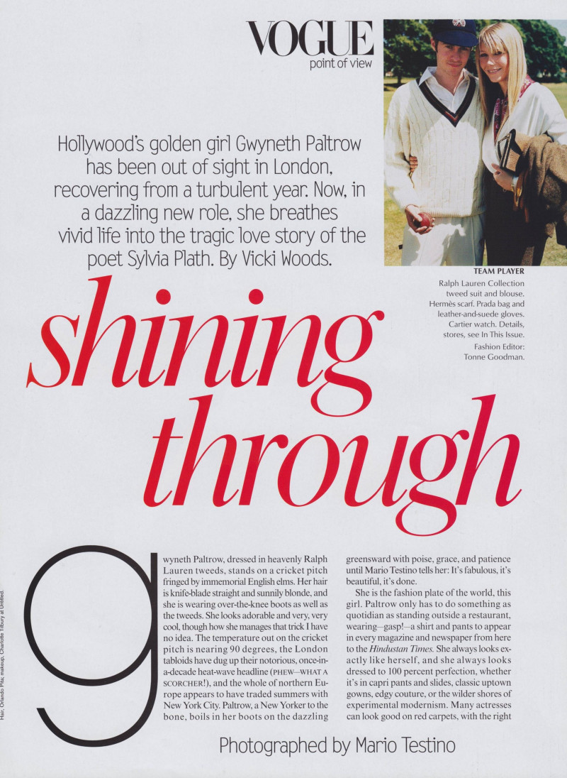 Gwyneth Paltrow featured in Vogue Point of View: Shining Through, October 2003