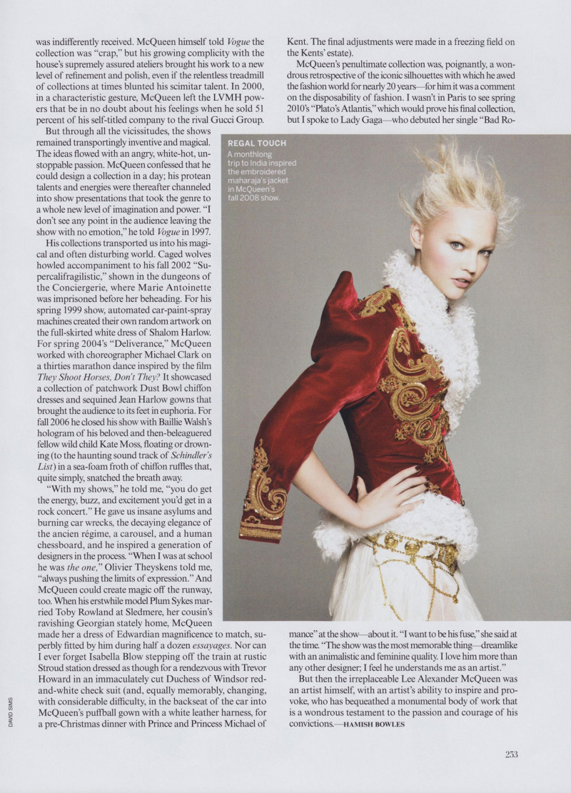 Sasha Pivovarova featured in Alexander McQueen 1969-2010, April 2010