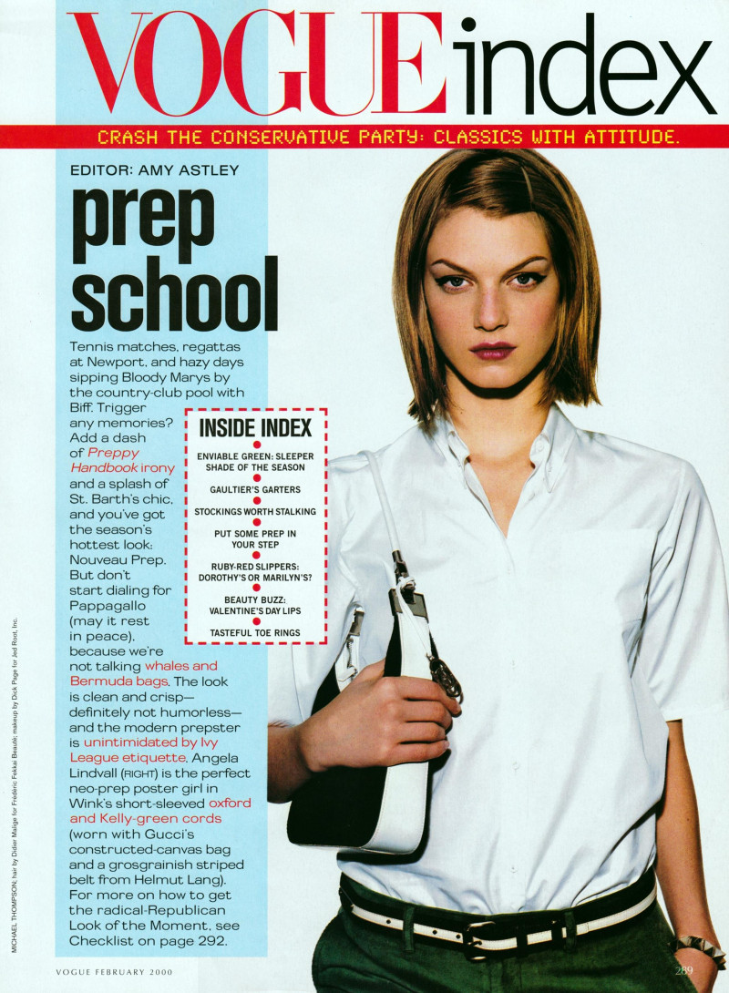 Angela Lindvall featured in Prep School, February 2000