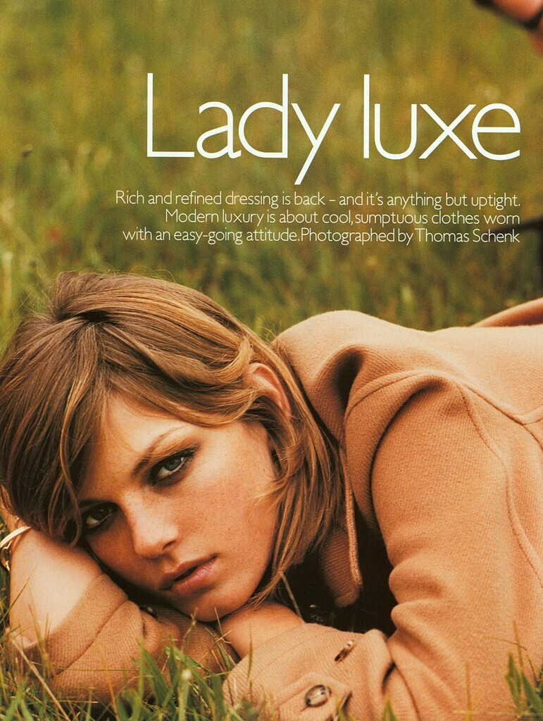 Angela Lindvall featured in Lady Luxe, October 2000