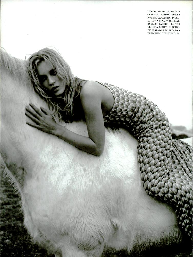 Kate Moss featured in Una Storia, March 1996