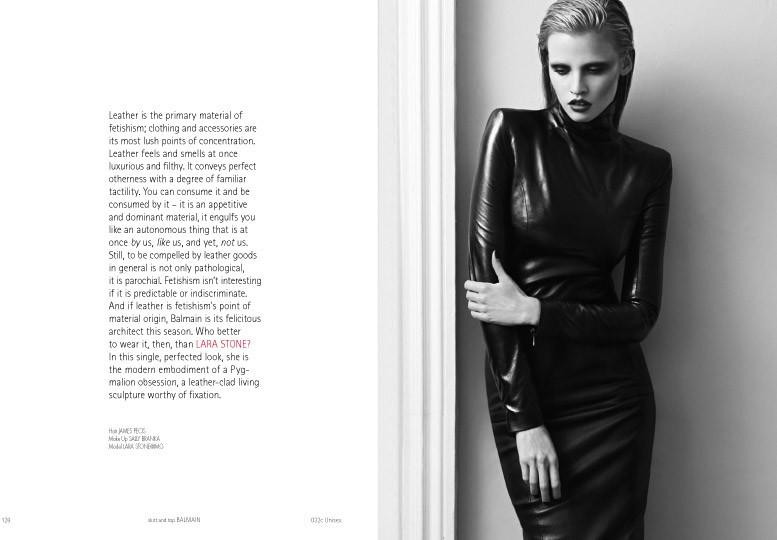 Lara Stone featured in Leather And Stone, September 2012