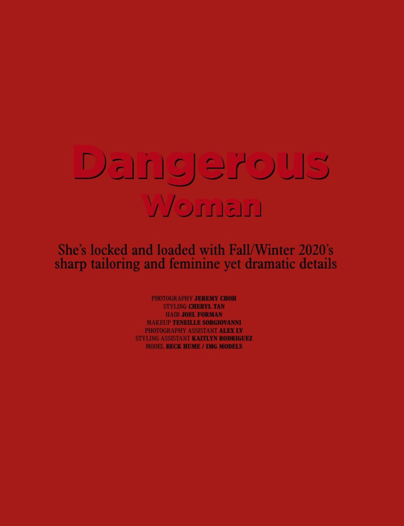 Beck Hume featured in Dangerous Woman, September 2020